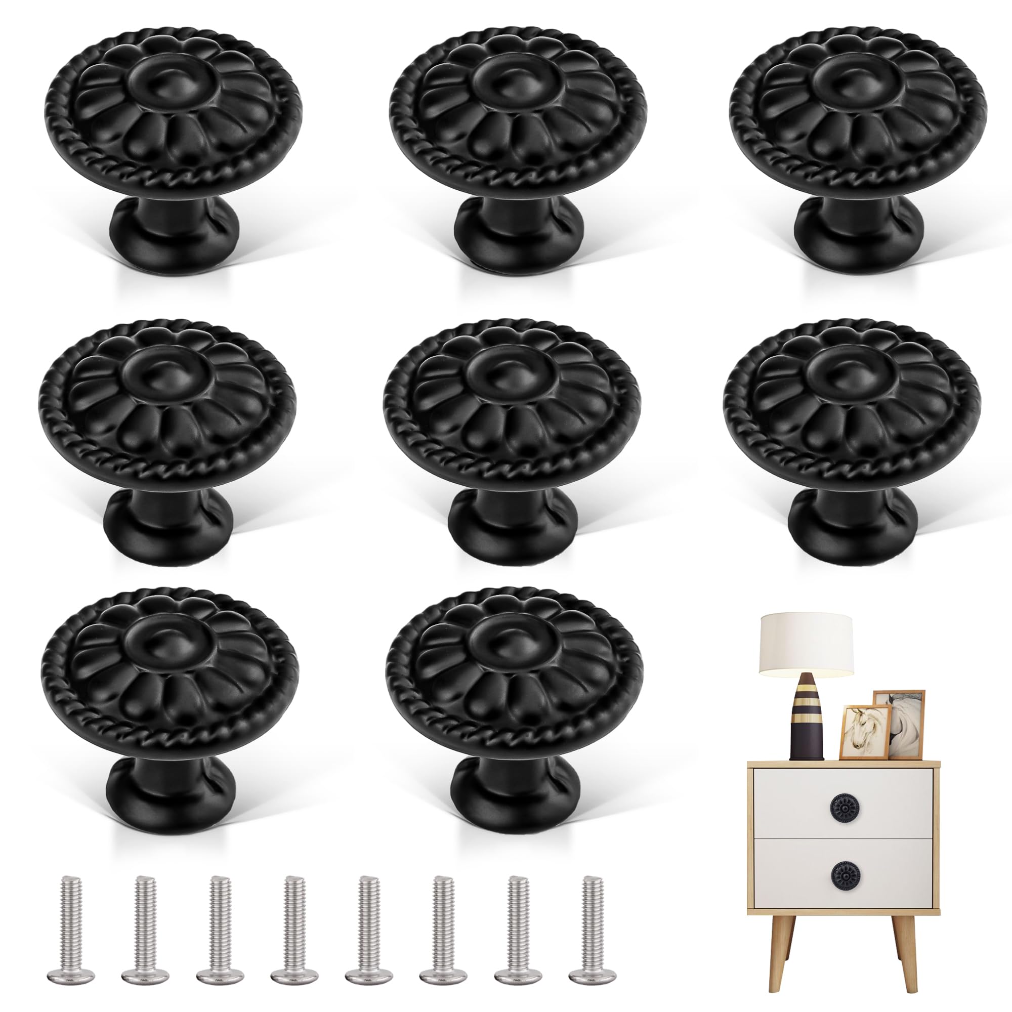 YSDMY Black Vintage Cabinet Knobs 8 Pcs, 30mm Retro Bronze Drawer Pull Knobs, Pull Handle for Cupboard Wardrobe Furniture Hardware — image 1