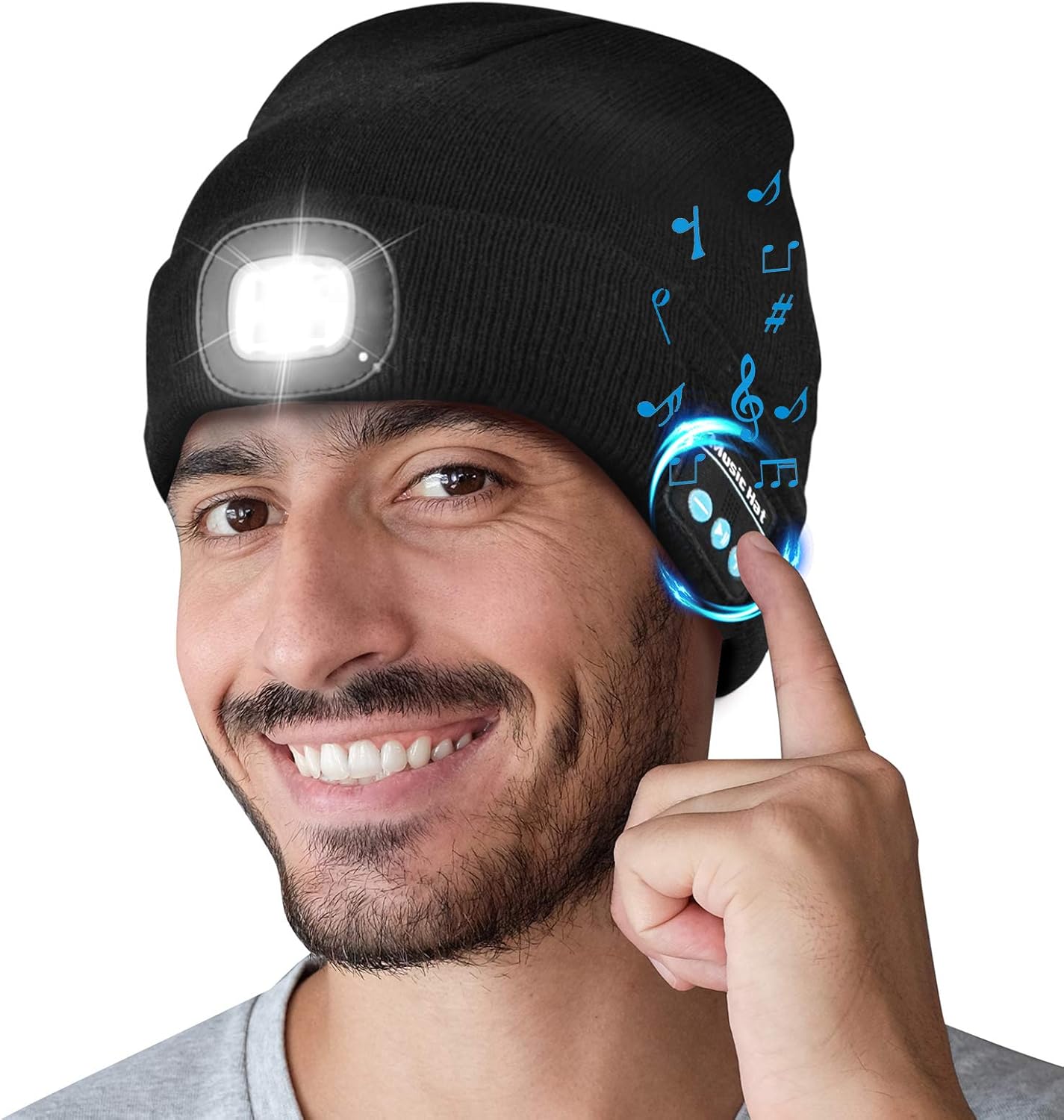 GAFres Unisex Bluetooth LED Beanie Hat ，Headlamp Headphone Torch Music hat: Sports & Outdoors