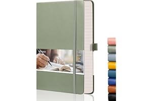 EMSHOI Lined Journal Notebook - 120gsm Thick Leather Journal with Sticky Notes, 256 Numbered Pages A5 Hardcover College Ruled Notebook for Women Men Work School Writing, Medium 5.75" x 8.38"-Green