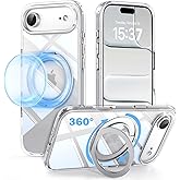 FEWGEY for iPhone 17 Air Case Clear with MagSafe Stand Ring for Women Men, with 360° Kickstand Holder Magnetic Design Non-Yellowing Rugged Heavy-Duty Protection Phone Case for iPhone Air 6.5"
