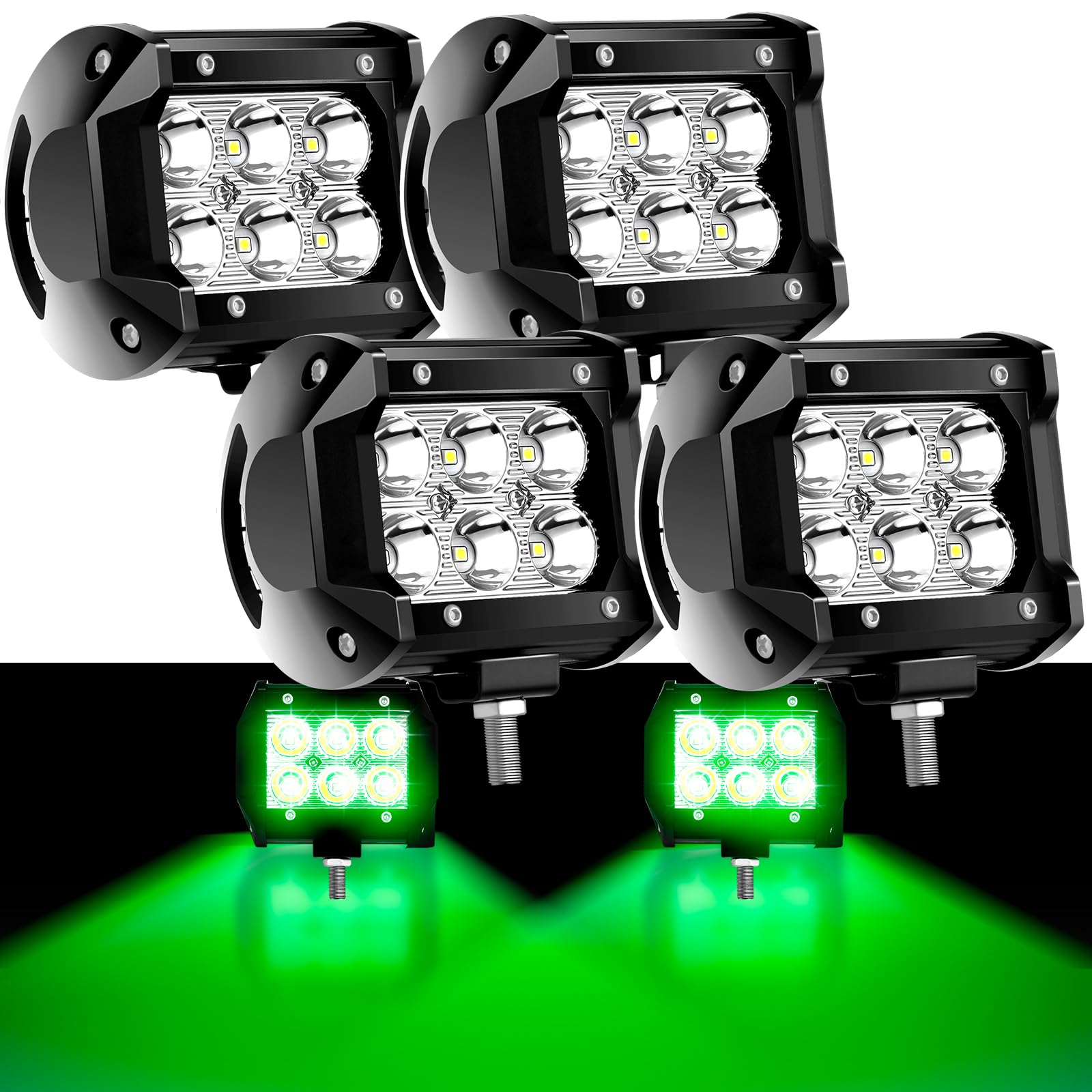 Tujoe 4 Pcs Green Driving Hunting Lights LED Spot