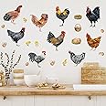 Mfault Farm Chicken Roosters Wall Decals Stickers, Farmhouse Dutch Bantam Rooster Cornish Hen Decorations Bedroom Art, Chicks Eggs Home Dining Room Kitchen Decor