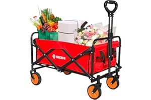 SUZHI Small Foldable Wagon & Shopping carts with Wheels for Groceries, Red Wagon Carts Foldable, Apartment Wagon, Garden Wagon, Grocery Wagon, Collapsible Wagon Lightweight Red (2 Colors Optional)