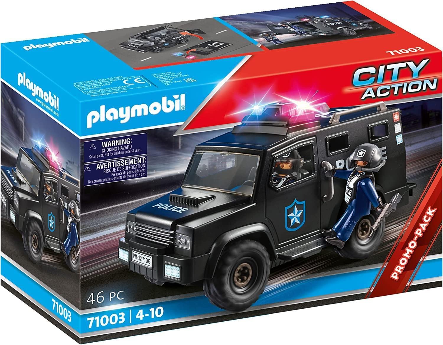 Playmobil 70899 City Action Police SWAT Truck with Lights and Sound, Police Toy with flashing lights and sound Effects, Removable roof, Police action Play set, Gift for Children Ages 4 years+