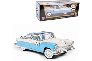 【 Classic Luxury Sedan 】 1:18 1955 Ford Victoria Crown Alloy car Model, Four-Door Design, Blue Color Collector's Edition car 
