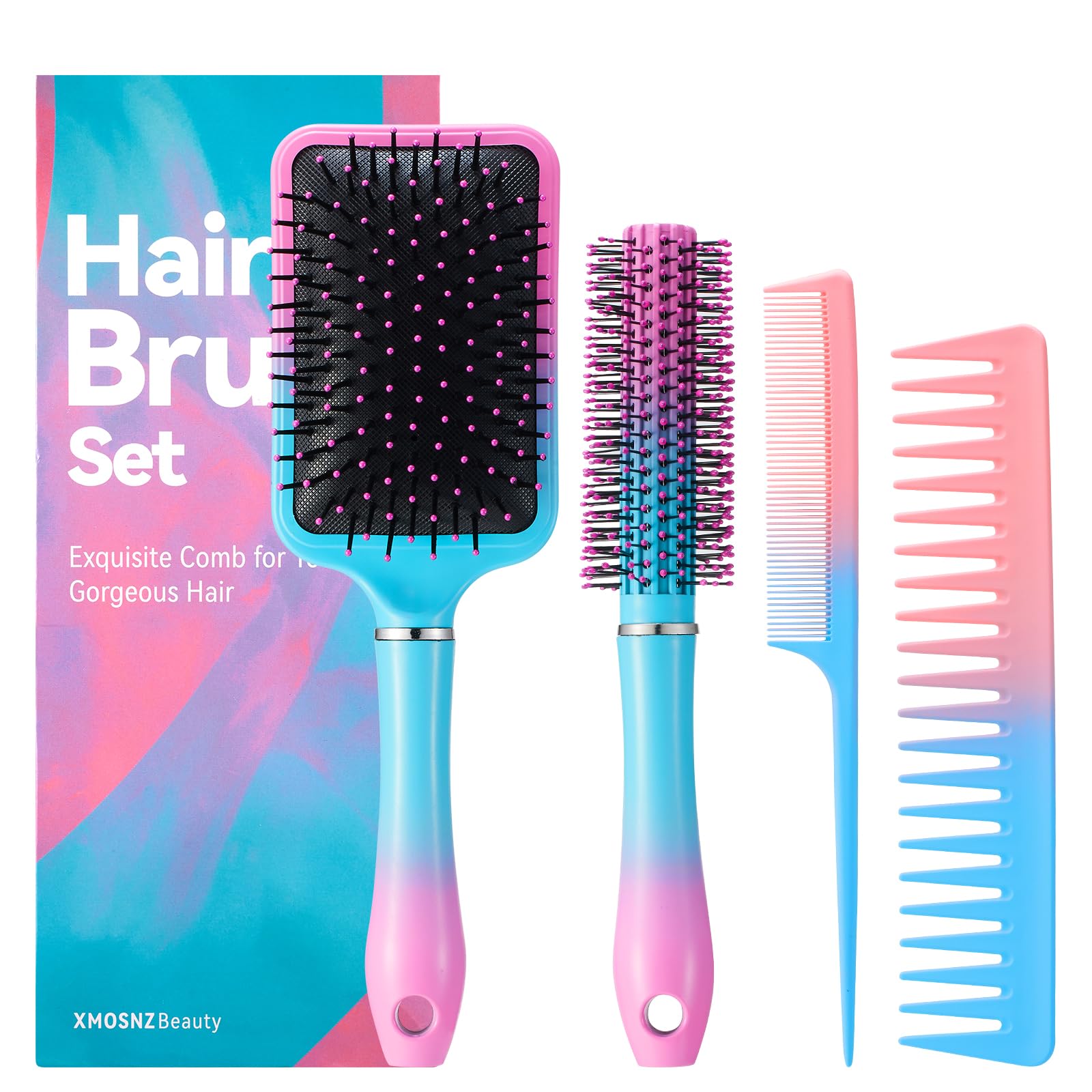 Hair Brush Set Anti Static Massage Oval Comb Paddle Brush for Women, 4pcs Hair Brush Detangling Brush and Hair Comb Set for Men and Women, No More Tangle Hairbrush for Curly Natural Hair