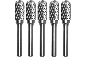 KOTVTM Carbide Burr Set 1/4" Shank SC-3 Die Grinder Bits Tungsten Double Cut Burr Bits (3/8" Cutter Dia X 0.80" Cutter Length) for Die Grinder Kits Metal Grinding Drilling Polishing (5pcs)