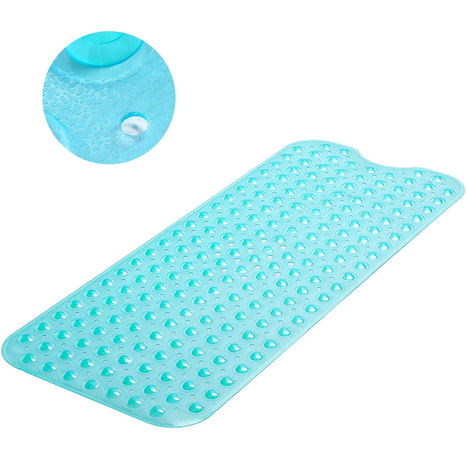 MASS DYNAMIC Extra-Long Non-Slip Bath Mat – 100x40cm Transparent Teal Shower Mat with 200 Suction Cups & 176 Drain Holes, Anti Mould, Machine Washable, BPA-Free, Safe for Kids, Elderly & Pets
