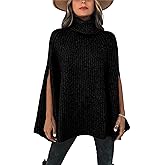 KIRUNDO Women's 2026 Fall Winter Turtleneck Poncho Sweater Fashion Chunky Knit Cape Wrap Sweaters Pullover Jumper Tops