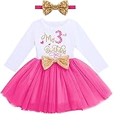 ODASDO Baby Girls Toddlers My 1st / 2nd / 3rd Birthday Long Sleeve Tutu Dress with Bowknot Headband 2pcs Clothes Set