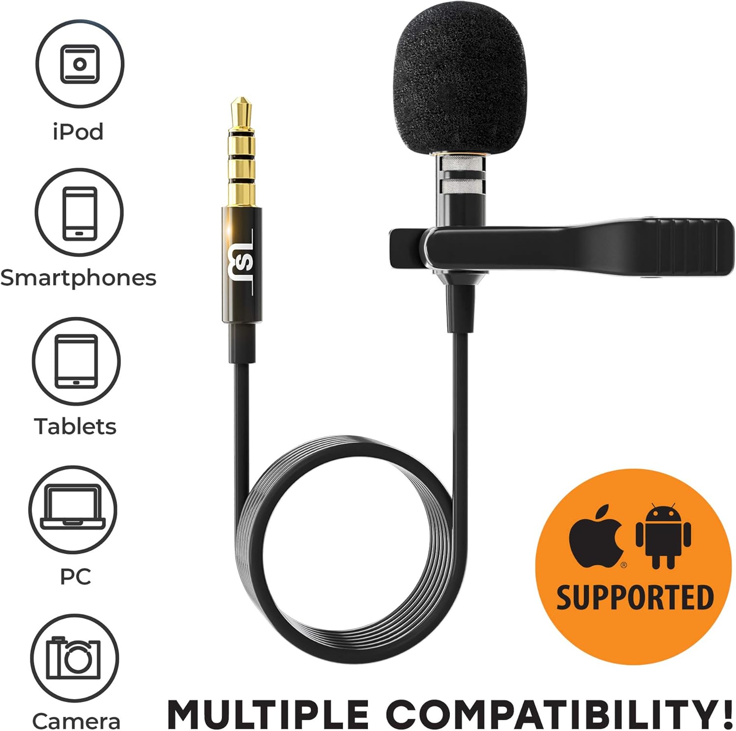 Wired Lavalier Microphone for Bloggers and Vloggers/Omnidirectional Lapel Mic for iPhone with Clip-on/Compatible with All Smartphones IPad Samsung Android Windows