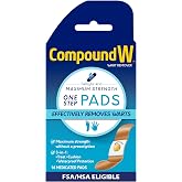 Compound W Maximum Strength Wart Remover One Step Medicated Pads, 14 Ct | Salicylic Acid Wart Removal, Waterproof Bandages, Remove Common &amp; Plantar Warts