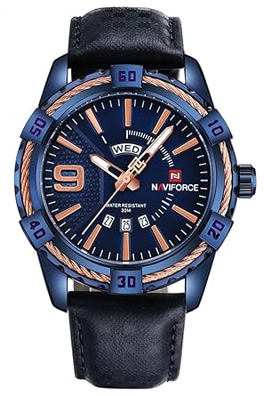 Devils Quartz Movement Chronograph Mens Watch (Blue and Rose Gold Dial)