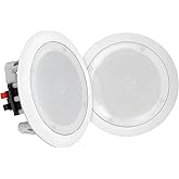 Pyle8 Inch 250 Watt Bluetooth in Ceiling Wall 2 Way Flush Mount Home Indoor Stereo Speakers System Pair, White