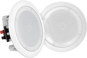 Pyle8 Inch 250 Watt Bluetooth in Ceiling Wall 2 Way Flush Mount Home Indoor Stereo Speakers System Pair, White