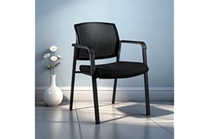 CLATINA Home Office Desk Chair No Wheels,Ergonomic Mesh Mid Back Stacking Arm Chair for Remote Learning,Small Office,Guest Chair,College Apartment (Black, 1 Pack)