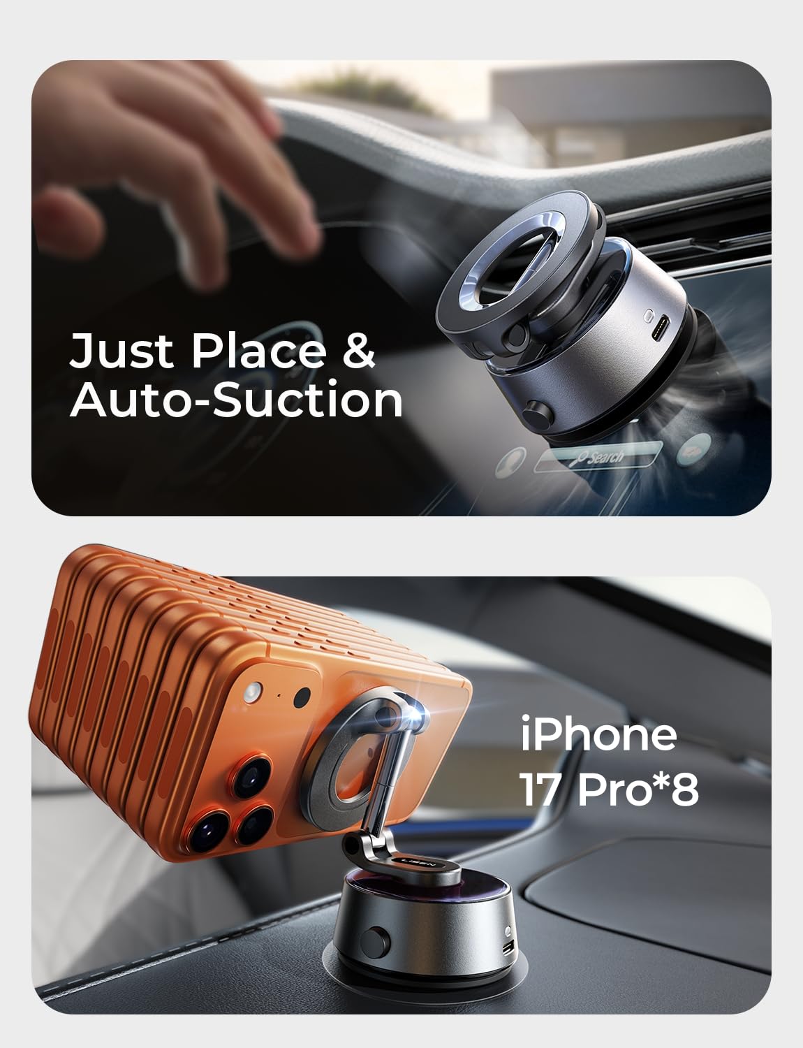 LISEN SuctionPro Phone Holder for Car【Auto Vacuum 3.0】 Electric Vacuum Magnetic Phone Mount, Suction Cup Phone Mount Universal Car Accessories Gifts for Christmas for iPhone 17 Pro Max Air 16 15 14