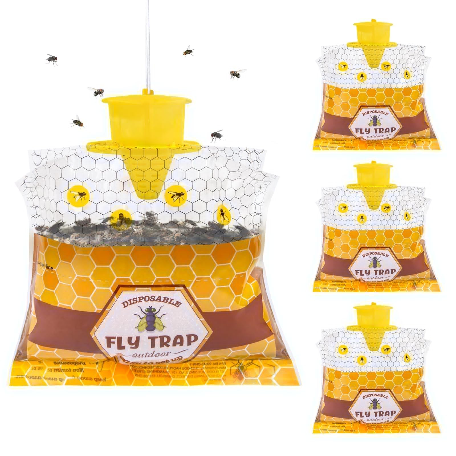 Photo 1 of  Packs Fly Bags Hanging Outdoor, Disposable Fly Traps Outdoor, Fly Catcher Killer with Bait, Yellow Traps Hunter, Mosquitoes Traps for Outside, Ranch Farm Garden Barn Stable