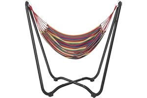 Outsunny Patio Hammock with Stand, Fabric Outdoor Hammock Bed with Stand, Free Standing Lounge Chair for Beach, Yard, Bedroom