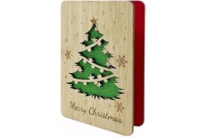 Della Stella Wooden Christmas Cards,Handmade Blank Xmas Card with Envelopes,Personalized Merry Christmas Tree Greeting Card For Friends,Family,Holiday,kids