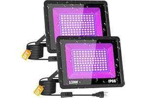 THECHAM 2 Pack Waterproof 120W LED Black Lights con 6ft Cord, Outdoor Black Lights Floodlight for Glow Party, Light Up 1100ft, Flood Light in Dark for Christmas, Birthday, Halloween