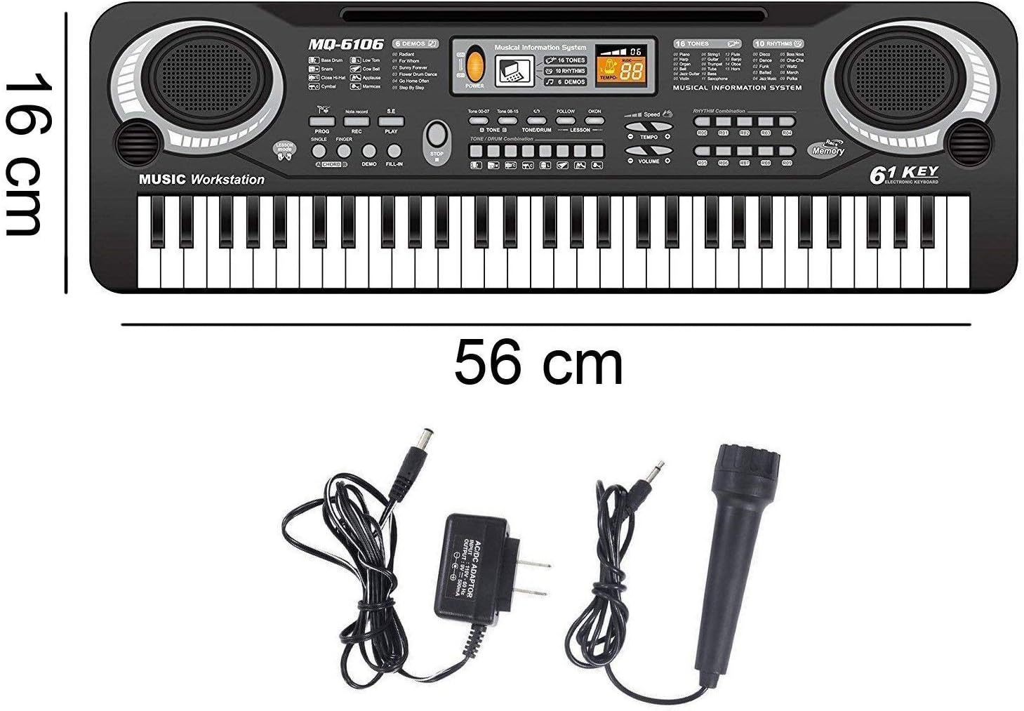 DOMENICO Fantasy India 61 Key Plastic Keyboard Piano for Kids Adaptor Microphone (Black)