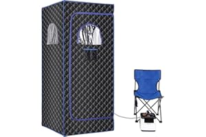 Linego Portable Sauna Tent,Single Person Steam Sauna for Home Spa,Large Space Sauna Tent Full Body for Home with Steamer,Chair,Foot Massager,Remote Control Included (Black)