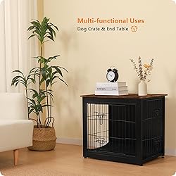 DWANTON Dog Crate Furniture with Cushion, Wooden