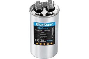 [UL Certified] BlueStars 20 uF MFD uf ± 5% MFD 370 V VAC or 440 Volt CBB65 Multi-Purpose Motor Run Round Capacitor 10000AFC - Compatible for Air Conditioner or Heat Pump Condenser