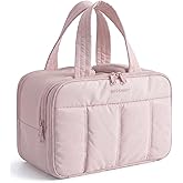 BAGSMART Travel Toiletry Bag, Puffy Large Toiletry Bag for Women, Lightweight Cosmetic Makeup Bag Organizer with Handle for Traveling, Accessories, Essentials, Toiletries (Pink)