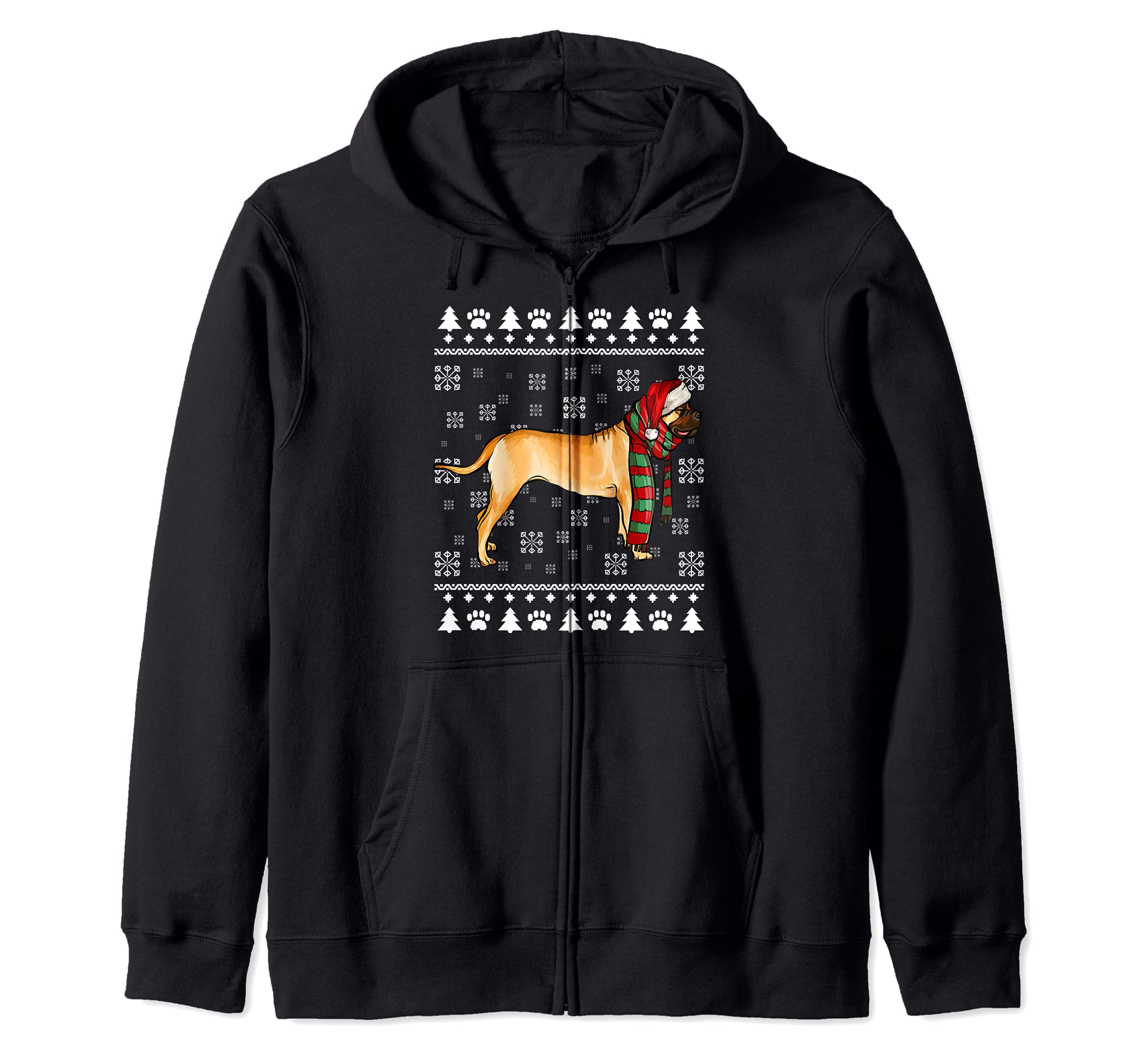 Bullmastiff Dog Santa Hat Xmas Ugly Christmas Zip Hoodie