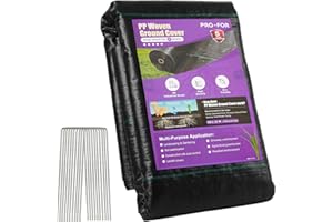 PRO-FOR 3FT x 50FT 3.2oz Heavy Duty Weed Barrier Landscape Fabric – Premium Woven Ground Cover for Gardening, Farming & Driveways, Breathable Weed Control Cloth with 10 U-Shaped Securing Pegs
