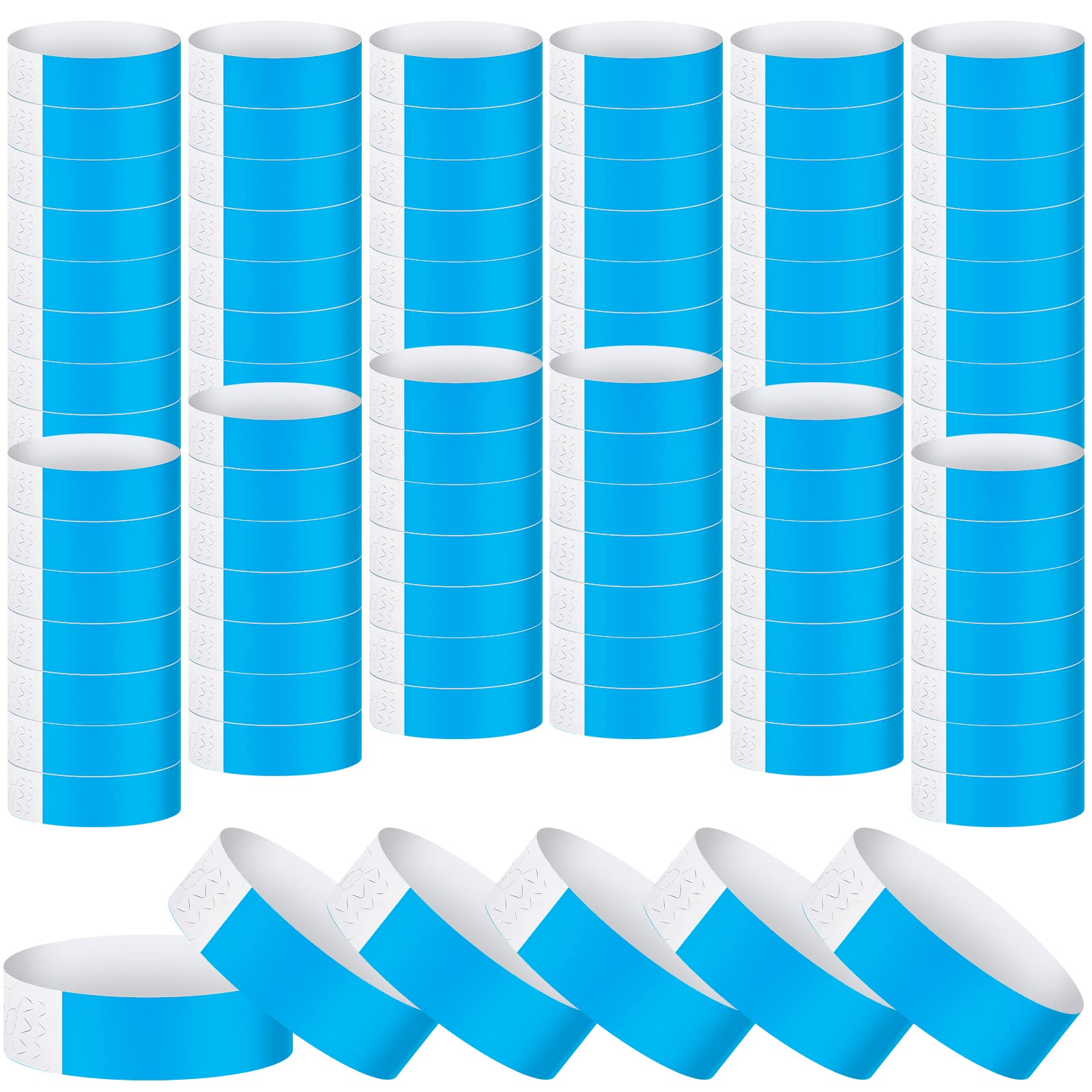 Photo 1 of Tudomro 1200 Pack Plastic Paper Wristbands for Events Neon Party Wrist Bands Colored Waterproof Concert Identification Hand Bands Lightweight Adhesive Wristband(Blue)