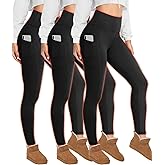 HIGHDAYS 3 Pack Fleece Lined Leggings for Women with Pockets - Tummy Control Thermal Warm Yoga Pants Plus Size S/M-4XL
