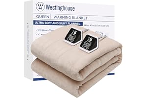 Westinghouse Heated Blanket Queen Size, Electric Heating Blanket with 10 Heating Levels, 1-12 Hours Auto Shut Off, Fast Heating Warming Blanket, Machine Washable(Queen,84x90 Inches,Beige)