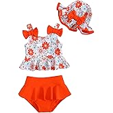 Mioglrie Baby Infant Swimsuit Girl Toddler Bathing Suit Girl Summer Beach Bikini Tankini Swimwear Hat 3-24 Months 2t-5t