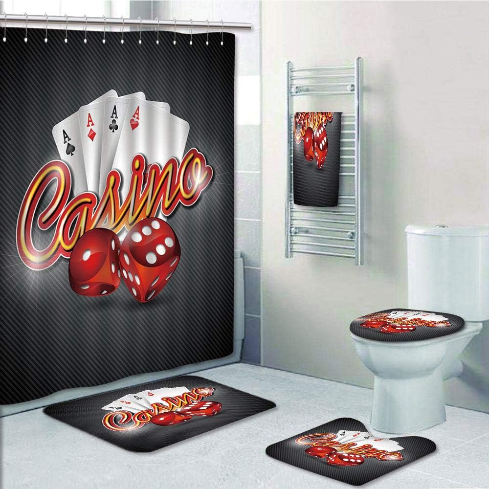 Amazon Com Bathroom 5 Piece Set Shower Curtain 3d Print Poker