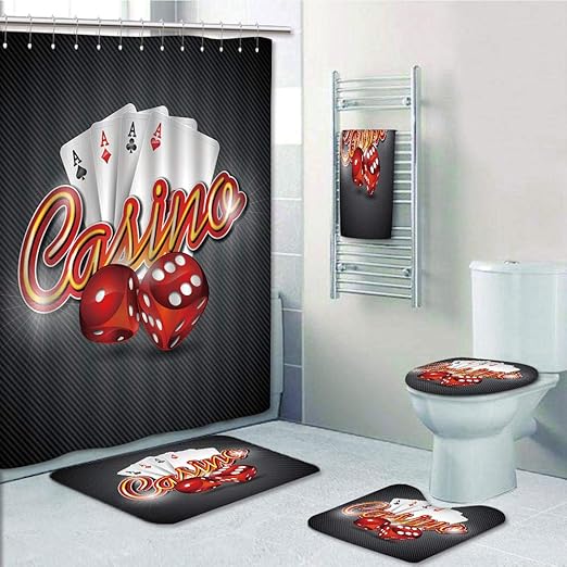 Amazon Com Bathroom 5 Piece Set Shower Curtain 3d Print Poker