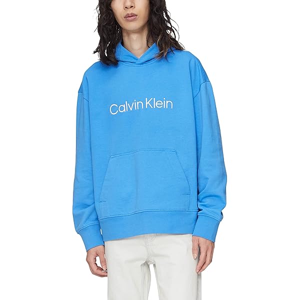 Calvin Klein Men's Relaxed Fit Logo French Terry Hoodie at Amazon Men's  Clothing store