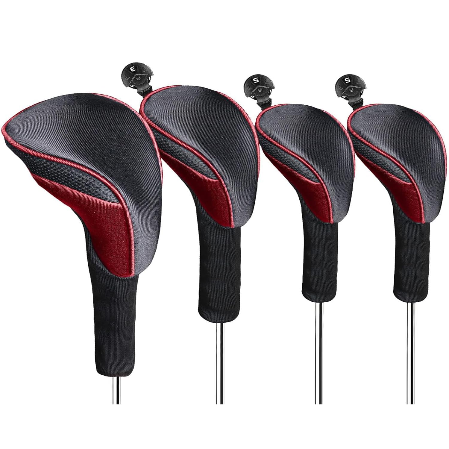 Golf Woods Club Head Covers 3/4 Set With Gift Box, Golf Head Covers 1 3 5 7 X With Interchangeable Number Tag for Men Women Fit All Wood Clubs (Carmine -4 pack (Driver+Fairway+2 Hybrid))