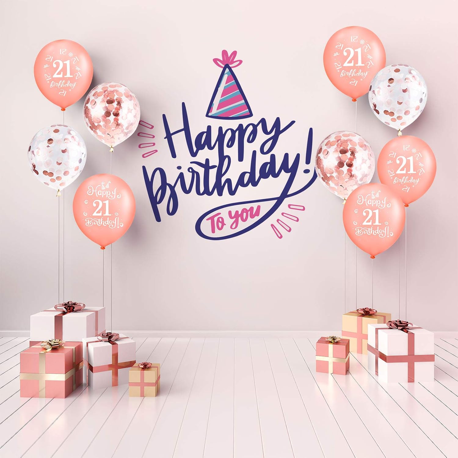 Whaline 21st Birthday Balloons Set 24pcs Rose Gold Latex Balloon Confetti Balloon with 2 Ribbons Birthday Party Balloons for Women Men Happy 21st Birthday Party Decoration Supplies - Image 5