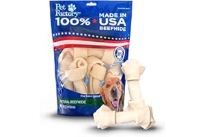 Pet Factory 100% Made in USA Beefhide 6-7" Knotted Bones Dog Chew Treats - Natural Flavor, 8 Count/1 Pack