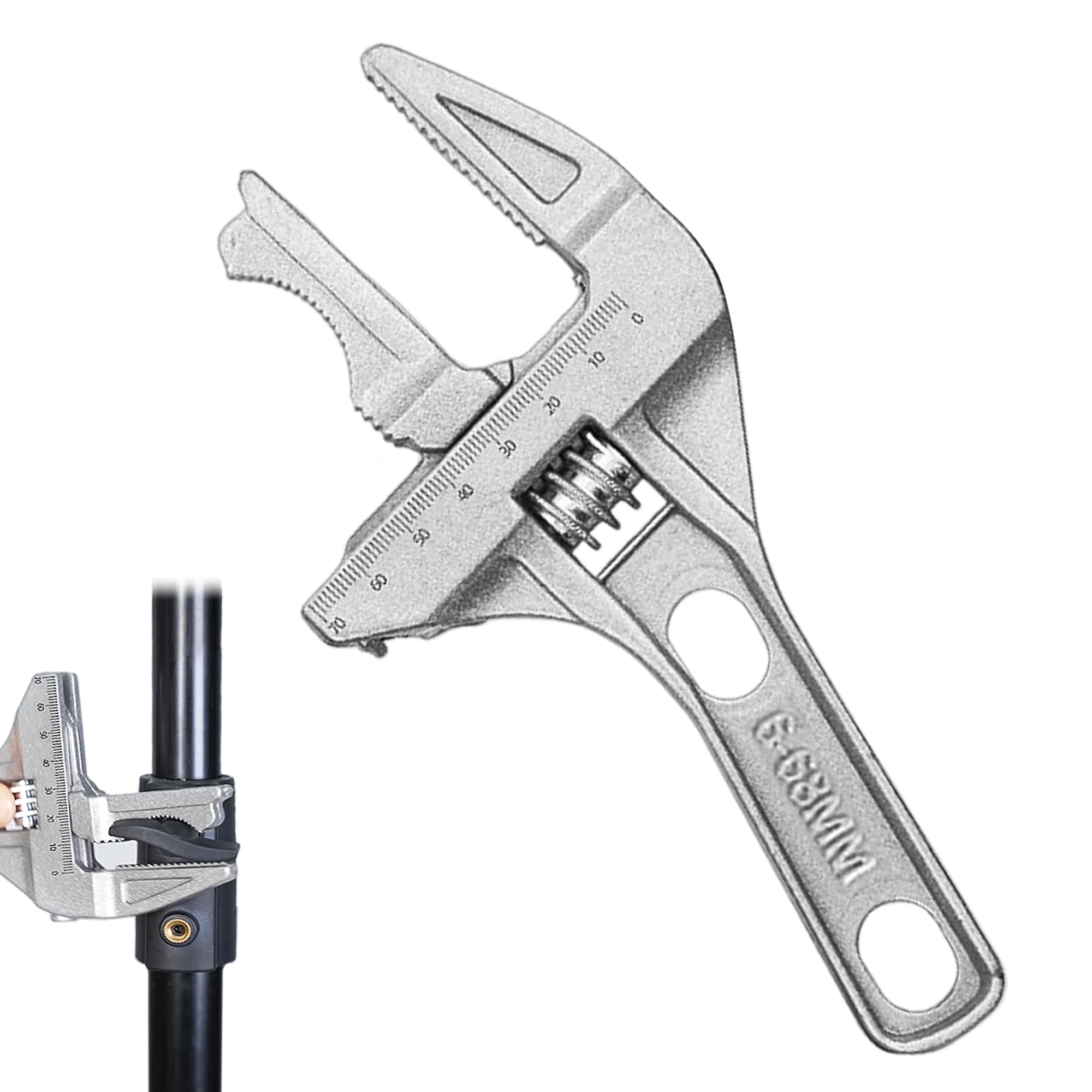 MEKEET 1PCS Plumbers Wrench Aluminum Alloy Wide Jaw Adjustable Spanner Silver Plumbing Spanner 6 to 68mm Open End Wide Jaw Spanners Shank Plumber Bathroom Hand Tool for Bathroom Washbasin Tube