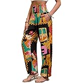 QIANXIZHAN Women's Harem Pants, Hippie Boho Pants High Waist Flowy Yoga Pants with Pockets
