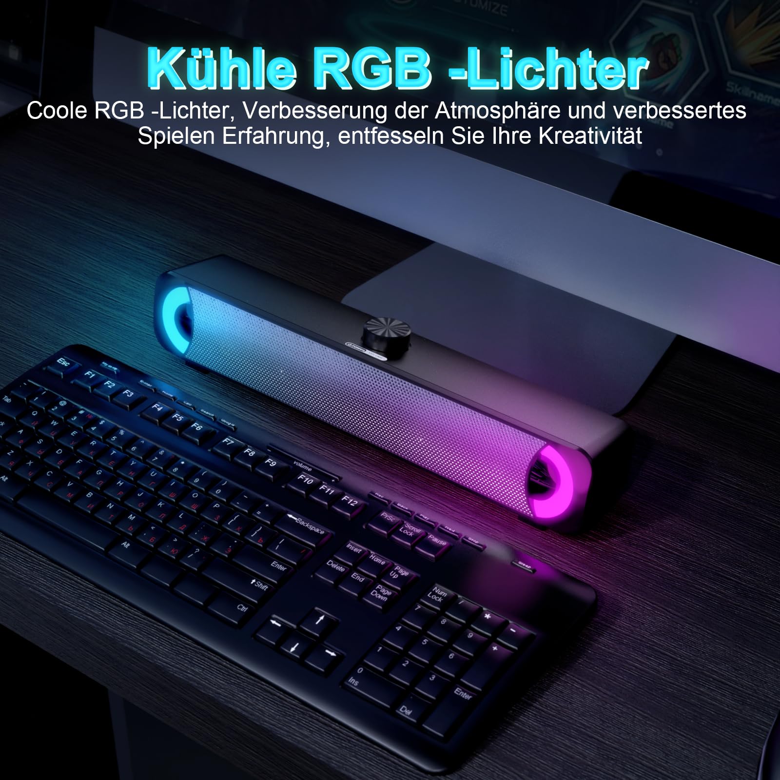 HPYLIF·H USB PC Lautsprecher, PC Soundbar,Computer Gaming Lautsprecher mit Surround Stereo Audio Buntes RGB Licht,Wired Soundbar für Notebook,PC,Laptop,Desktop - Plug and Play 4