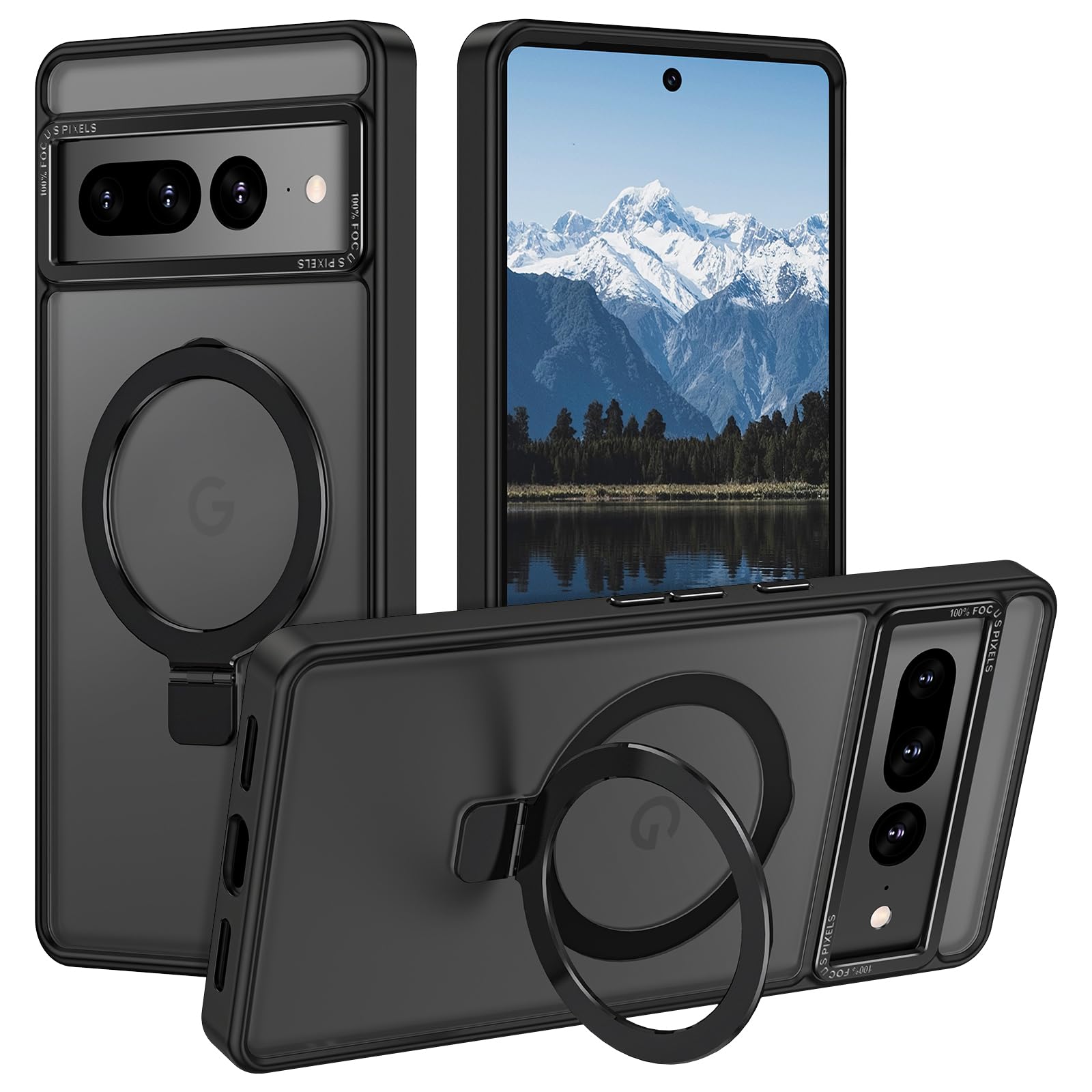 Casehas for Google Pixel 7 Pro Case with Magnetic Invisible Stand [Military Drop Protection] [Compatible with MagSafe] Shockproof Slim Translucent Matte Anti-Slip, Black
