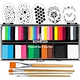 Bowitzki 12x10 gm Face Paint Professional Body Painting Kit For Adults Stencil One Stroke Split Cake Non Toxic Rainbow Flora Dolphin Unicorn Flame Makeup Halloween Christmas Easter -Carnival Set