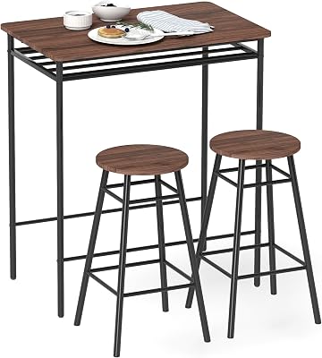 Bartisch und Hocker Set, 2 Hocker Industrial, Braun
