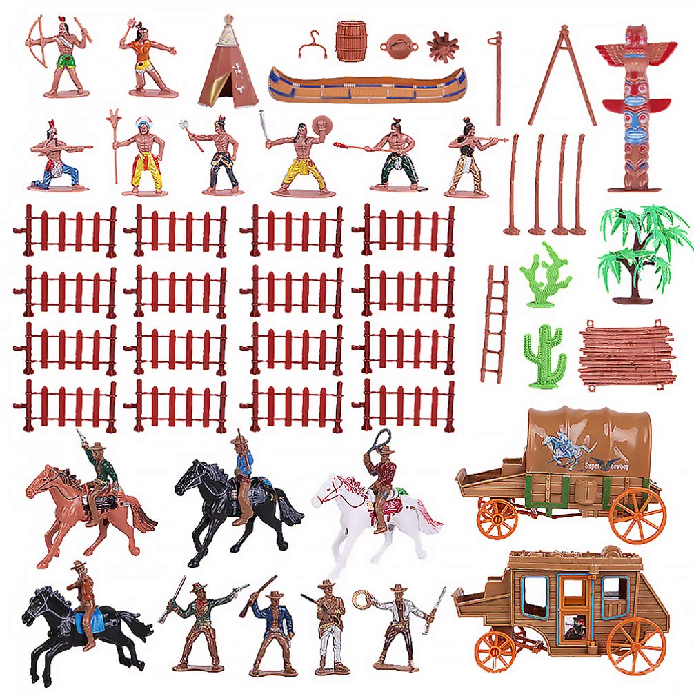 TOYANDONA 43 Pieces Wild West Cowboys and Native American Figures Plastic Figures Soldiers Toy for Kids Educational War Game Toy