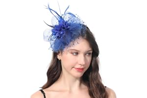 Ladiery Women Fascinators Hat for Tea Party Mesh Flower Feather Beads Kentucky Derby Hats with Headband and Clip for Girls